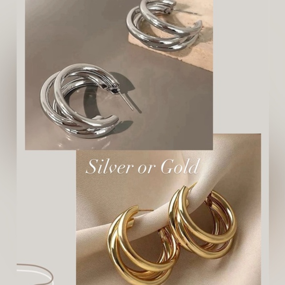 Chunky Gold Hoop Earrings | Bold Statement Hoops (Gold or Silver) - Picture 2 of 15